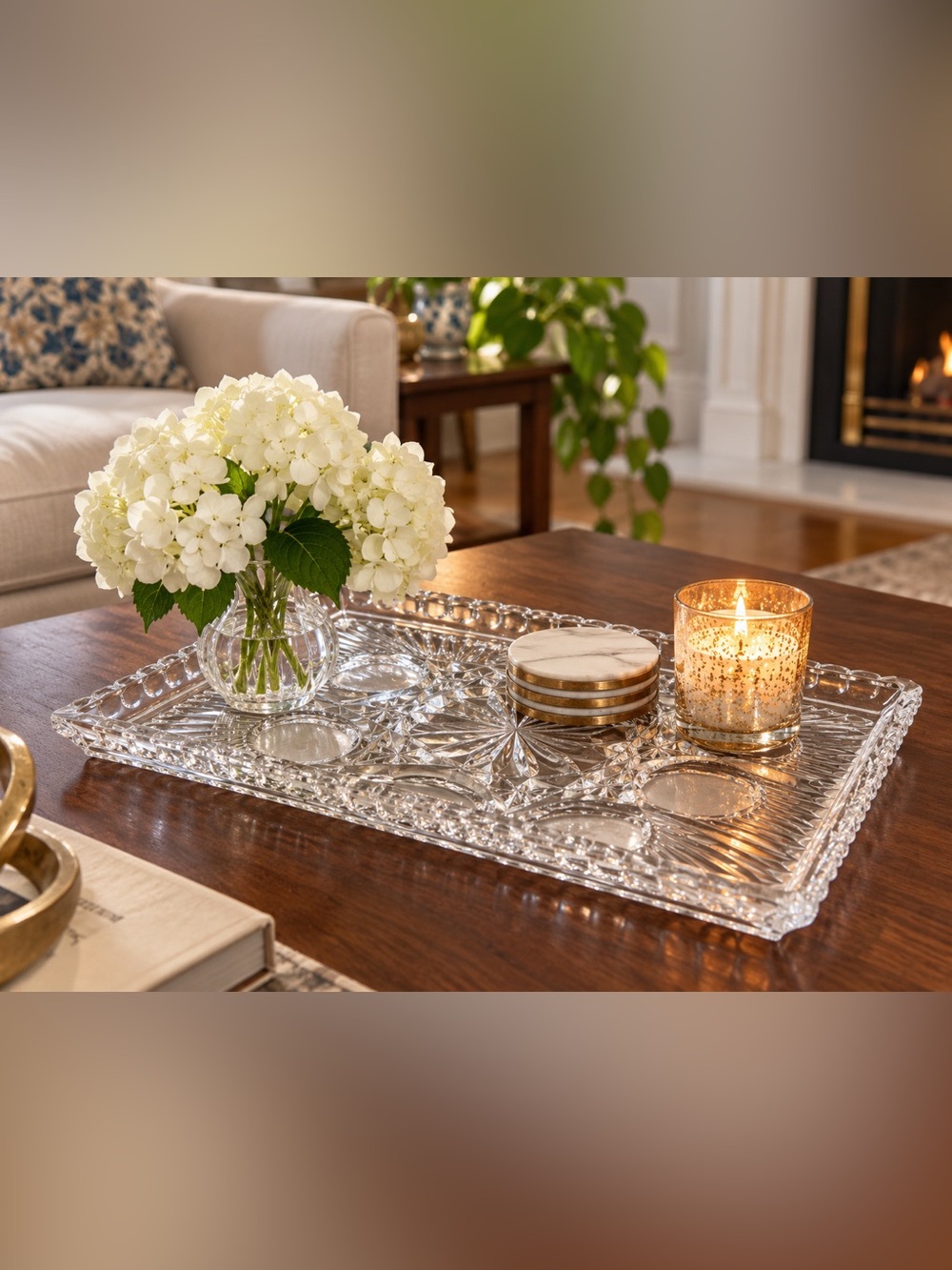 rectangular Rechberger K14 crystal tray featuring an intricate starburst and geo